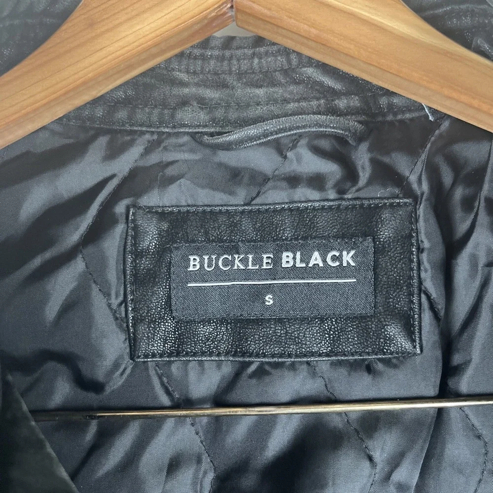 Buckle‎ Faux Suede Jacket Men's Small Black Distressed Zip Biker Piping Details